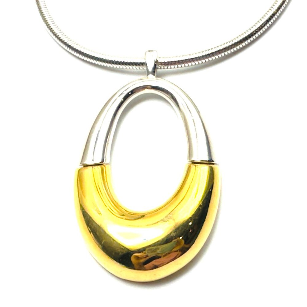 Vintage Monet 2-Tone Oval Pendant Necklace—1980s Statement Piece — Pristine!